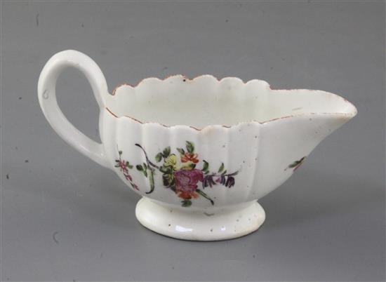 A rare Derby scalloped butterboat, c.1758, l. 12.3cm, minor faults